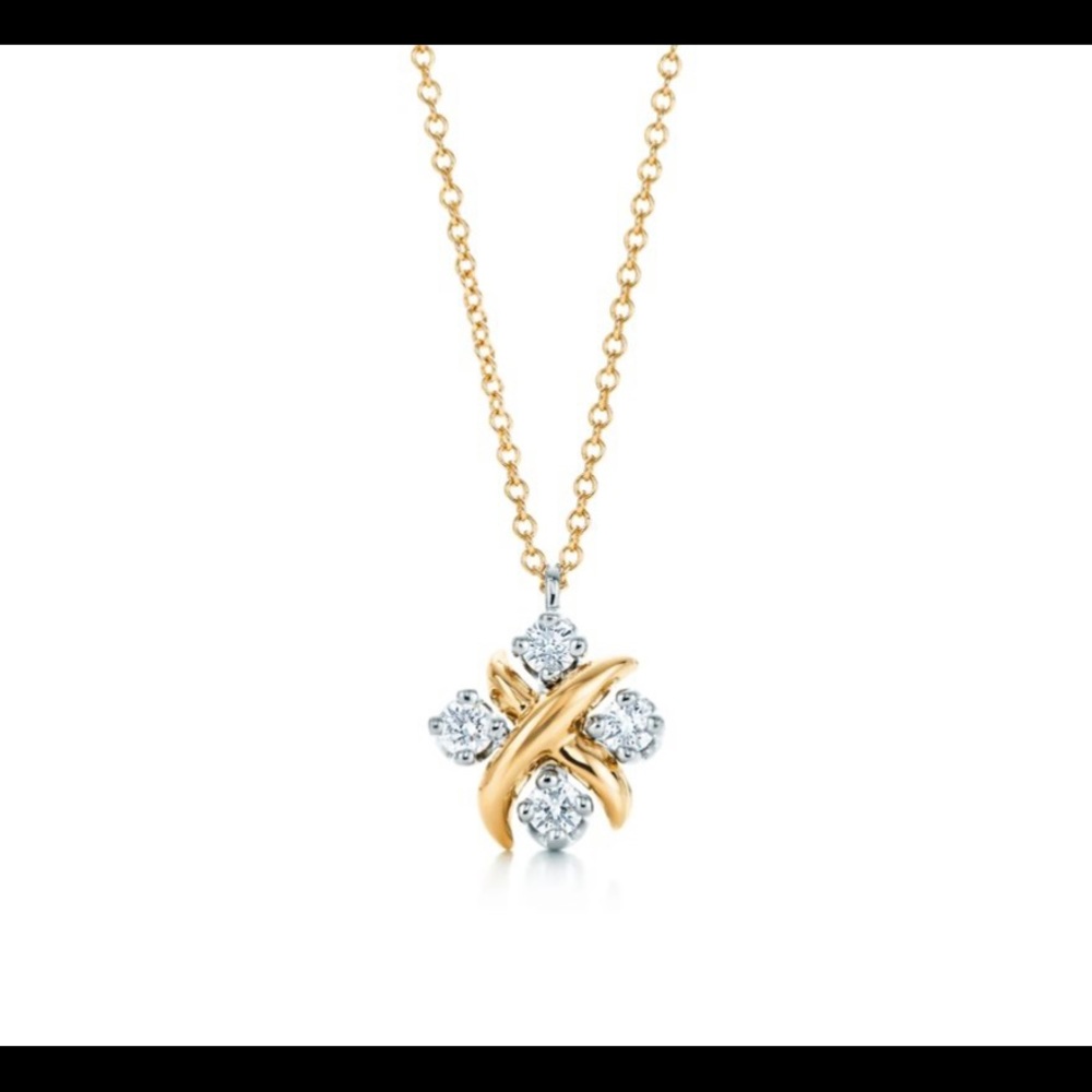 Tiffany & Co. Gold Schlumberger Lynn Pendant 18K and Platinum Necklace